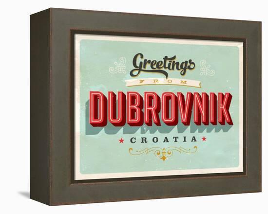 Vintage Touristic Greeting Card - Dubrovnik, Croatia-Real Callahan-Framed Stretched Canvas