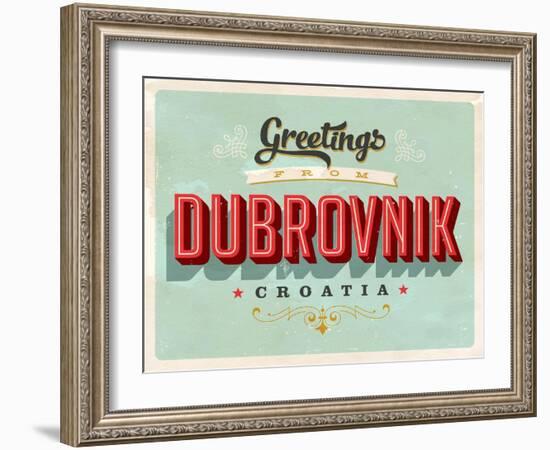 Vintage Touristic Greeting Card - Dubrovnik, Croatia-Real Callahan-Framed Art Print