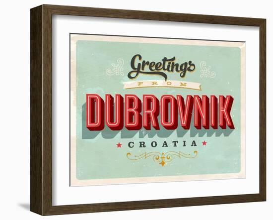 Vintage Touristic Greeting Card - Dubrovnik, Croatia-Real Callahan-Framed Art Print