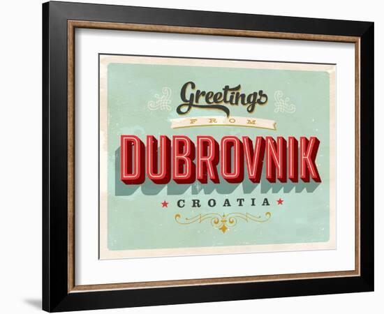 Vintage Touristic Greeting Card - Dubrovnik, Croatia-Real Callahan-Framed Art Print