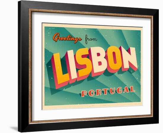 Vintage Touristic Greeting Card - Lisbon, Portugal-Real Callahan-Framed Art Print