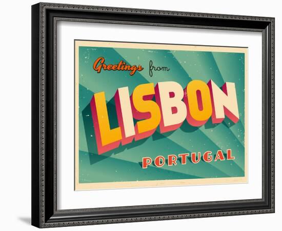 Vintage Touristic Greeting Card - Lisbon, Portugal-Real Callahan-Framed Art Print