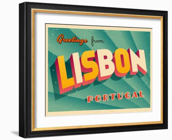 Vintage Touristic Greeting Card - Lisbon, Portugal-Real Callahan-Framed Art Print