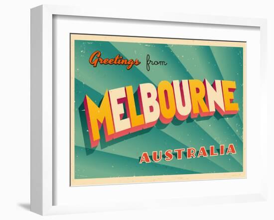 Vintage Touristic Greeting Card - Melbourne, Australia-Real Callahan-Framed Art Print