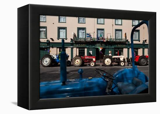 Vintage Tractors Lined Up Outside Lalors Hotel, Dungarvan, County Waterford, Ireland-null-Framed Premier Image Canvas