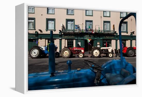 Vintage Tractors Lined Up Outside Lalors Hotel, Dungarvan, County Waterford, Ireland-null-Framed Premier Image Canvas