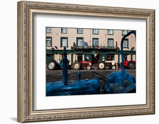 Vintage Tractors Lined Up Outside Lalors Hotel, Dungarvan, County Waterford, Ireland-null-Framed Photographic Print