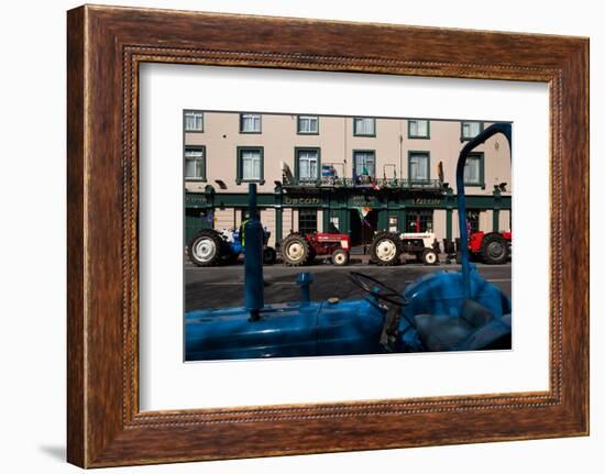 Vintage Tractors Lined Up Outside Lalors Hotel, Dungarvan, County Waterford, Ireland-null-Framed Photographic Print