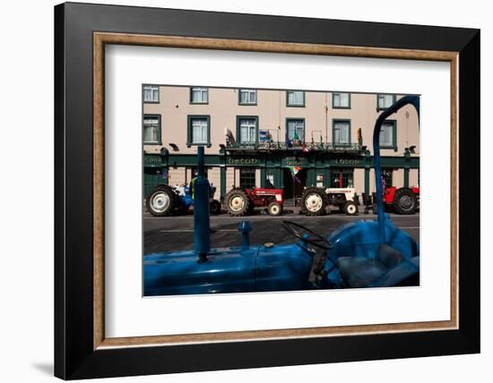 Vintage Tractors Lined Up Outside Lalors Hotel, Dungarvan, County Waterford, Ireland-null-Framed Photographic Print