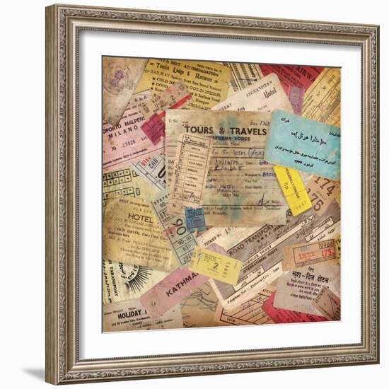 Vintage Travel Background Made Of Lots Of Old Tickets-shootandwin-Framed Art Print