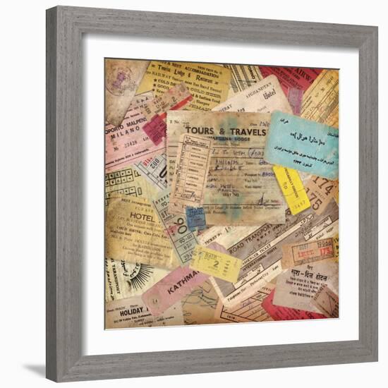 Vintage Travel Background Made Of Lots Of Old Tickets-shootandwin-Framed Art Print