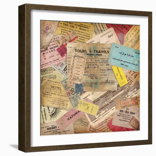 Vintage Travel Background Made Of Lots Of Old Tickets-shootandwin-Framed Art Print