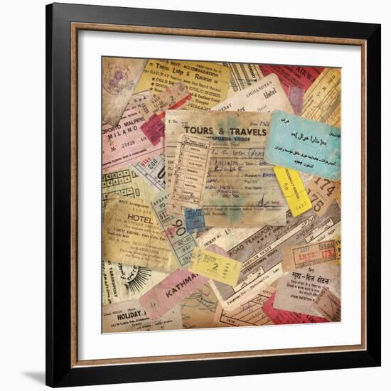 Vintage Travel Background Made Of Lots Of Old Tickets-shootandwin-Framed Art Print