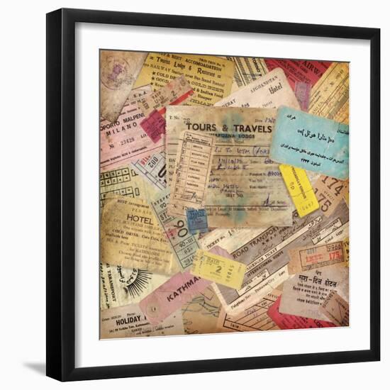 Vintage Travel Background Made Of Lots Of Old Tickets-shootandwin-Framed Art Print