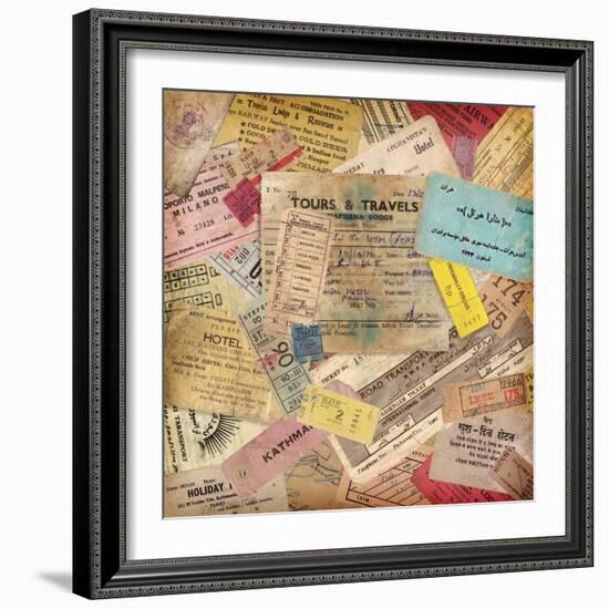 Vintage Travel Background Made Of Lots Of Old Tickets-shootandwin-Framed Art Print