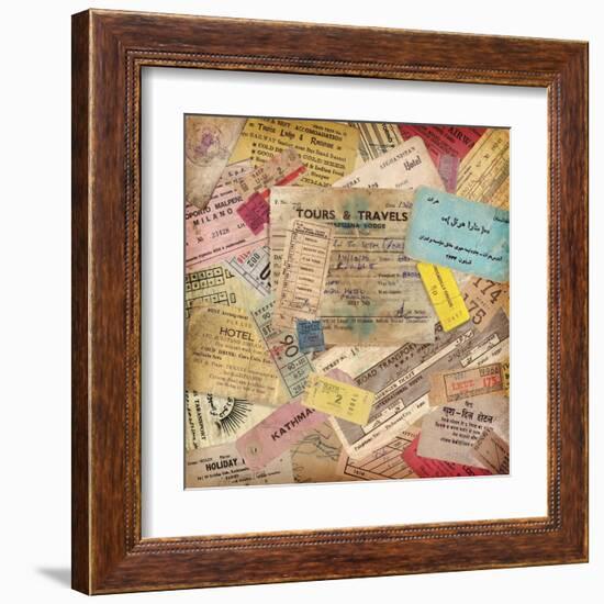 Vintage Travel Background Made Of Lots Of Old Tickets-shootandwin-Framed Art Print