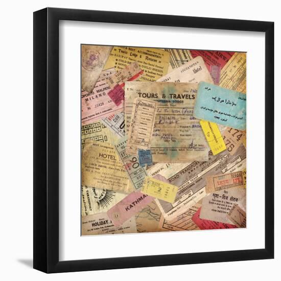 Vintage Travel Background Made Of Lots Of Old Tickets-shootandwin-Framed Art Print