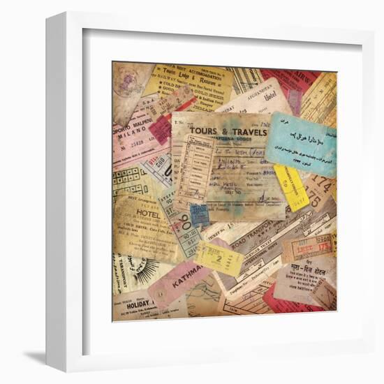 Vintage Travel Background Made Of Lots Of Old Tickets-shootandwin-Framed Art Print