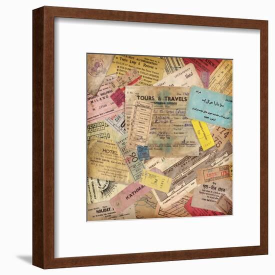 Vintage Travel Background Made Of Lots Of Old Tickets-shootandwin-Framed Art Print