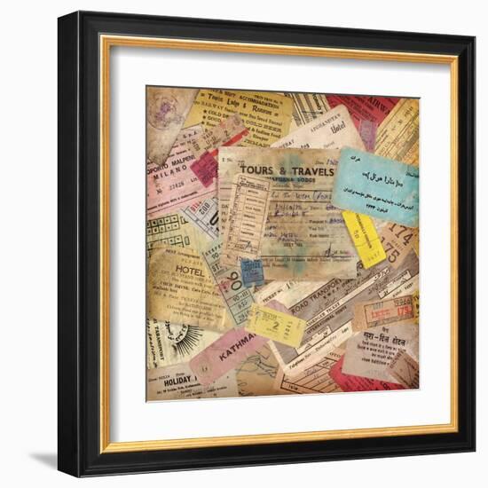 Vintage Travel Background Made Of Lots Of Old Tickets-shootandwin-Framed Art Print