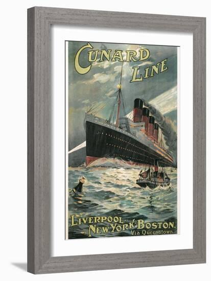 Vintage Travel Poster for Cunard Lines-null-Framed Art Print