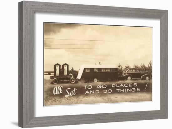 Vintage Travel Trailer with Outhouses-null-Framed Art Print