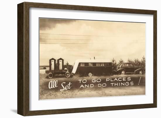 Vintage Travel Trailer with Outhouses-null-Framed Art Print