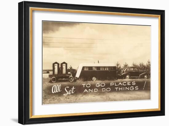 Vintage Travel Trailer with Outhouses-null-Framed Art Print