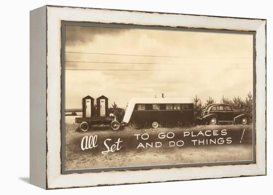 Vintage Travel Trailer with Outhouses-null-Framed Stretched Canvas