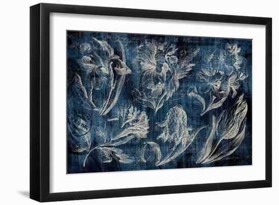 Vintage Tulip Floral Etching Indigo-Hugo Wild-Framed Art Print