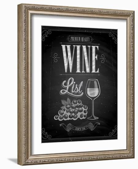 Vintage Wine List Poster Chalkboard-avean-Framed Art Print