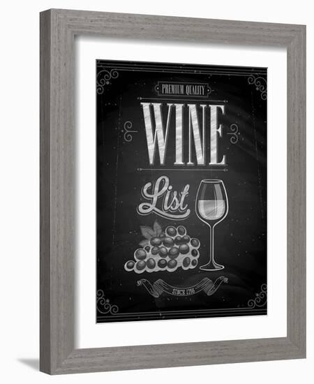 Vintage Wine List Poster Chalkboard-avean-Framed Art Print