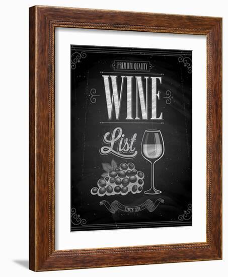 Vintage Wine List Poster Chalkboard-avean-Framed Art Print