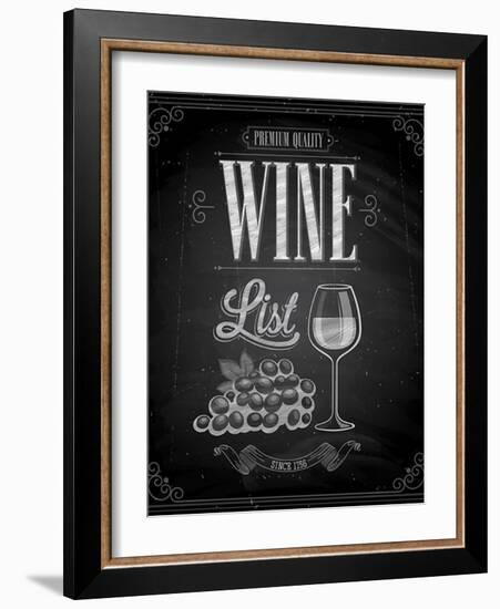 Vintage Wine List Poster Chalkboard-avean-Framed Art Print