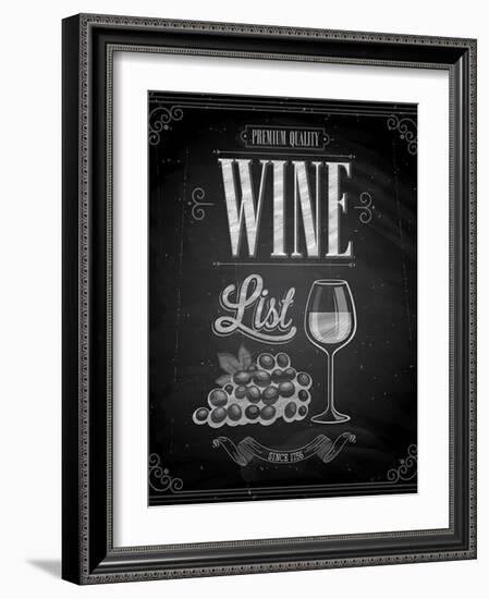 Vintage Wine List Poster Chalkboard-avean-Framed Art Print