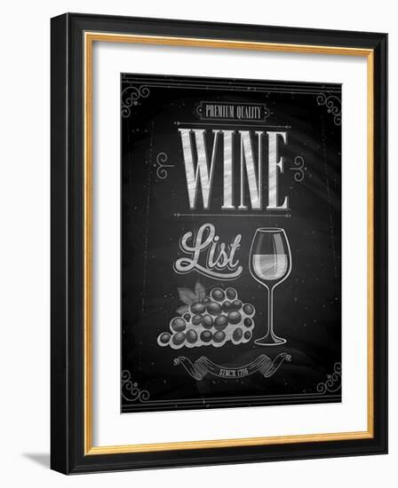 Vintage Wine List Poster Chalkboard-avean-Framed Art Print