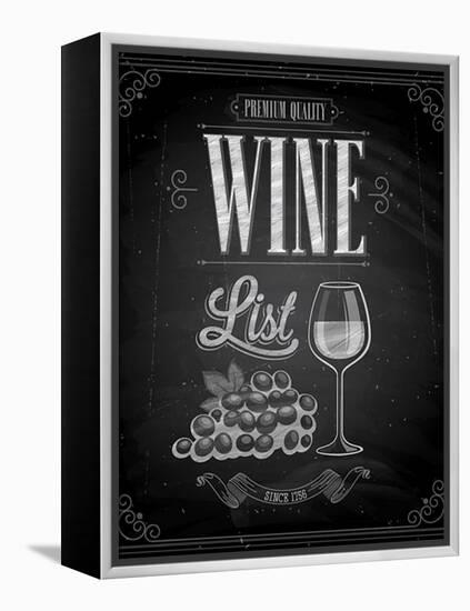 Vintage Wine List Poster Chalkboard-avean-Framed Stretched Canvas