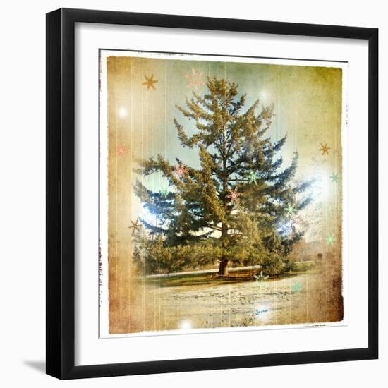 Vintage Winter Background With Pine Tree-Maugli-l-Framed Art Print