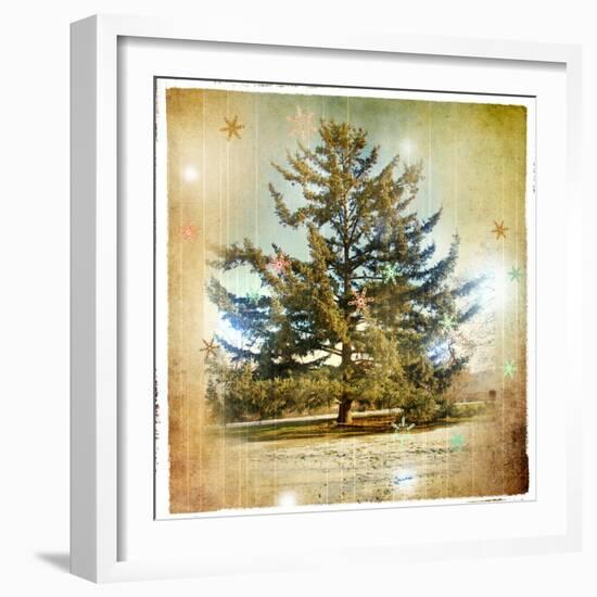 Vintage Winter Background With Pine Tree-Maugli-l-Framed Art Print