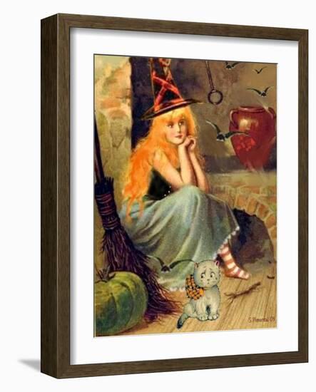 Vintage Witch Halloween-sylvia pimental-Framed Art Print