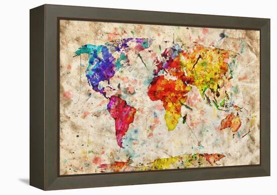 Vintage World Map. Colorful Paint, Watercolor, Retro Style Expression on Grunge, Old Paper.-Michal Bednarek-Framed Stretched Canvas