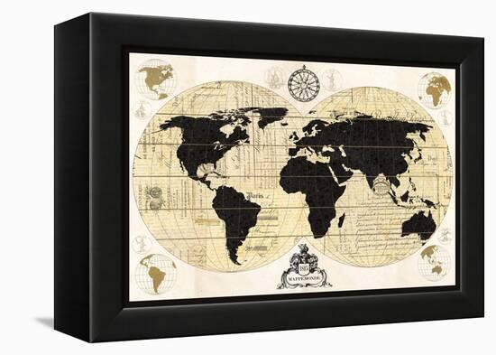 Vintage World Map-Devon Ross-Framed Stretched Canvas