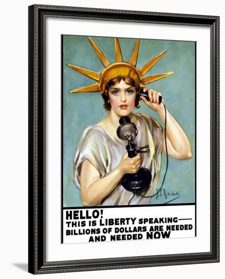 Vintage World War I Poster of the Statue of Liberty Talking On the Telephone-Stocktrek Images-Framed Photographic Print