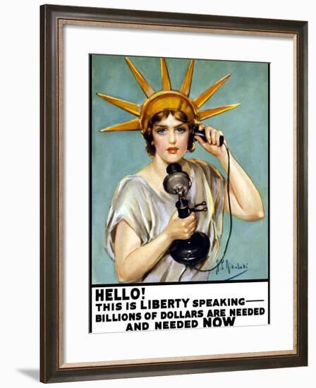 Vintage World War I Poster of the Statue of Liberty Talking On the Telephone-Stocktrek Images-Framed Photographic Print