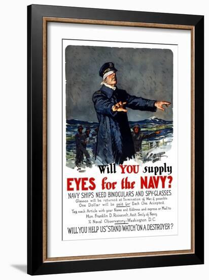 Vintage World War I Propaganda Poster Featuring a Blindfolded Ship Captain-null-Framed Art Print