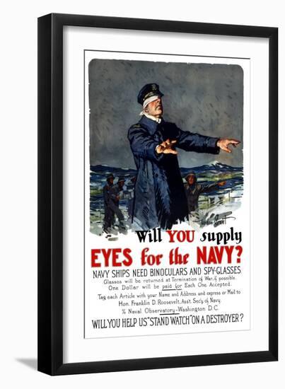 Vintage World War I Propaganda Poster Featuring a Blindfolded Ship Captain-null-Framed Art Print