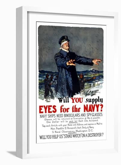 Vintage World War I Propaganda Poster Featuring a Blindfolded Ship Captain-null-Framed Art Print