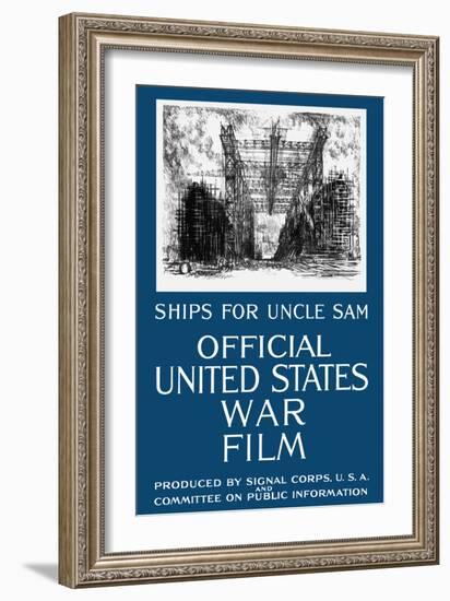 Vintage World War I Propaganda Poster Featuring a Navy Shipyard-null-Framed Art Print