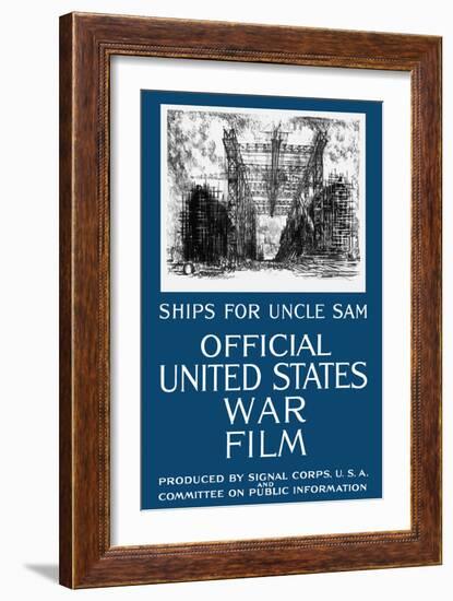 Vintage World War I Propaganda Poster Featuring a Navy Shipyard-null-Framed Art Print