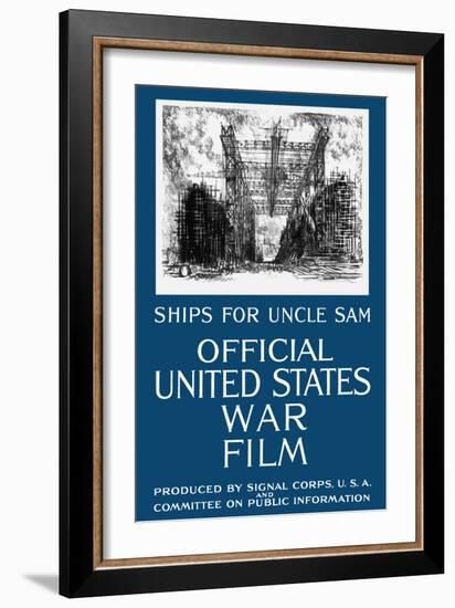 Vintage World War I Propaganda Poster Featuring a Navy Shipyard-null-Framed Art Print